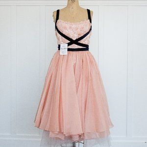 floral pink dress with navy blue straps